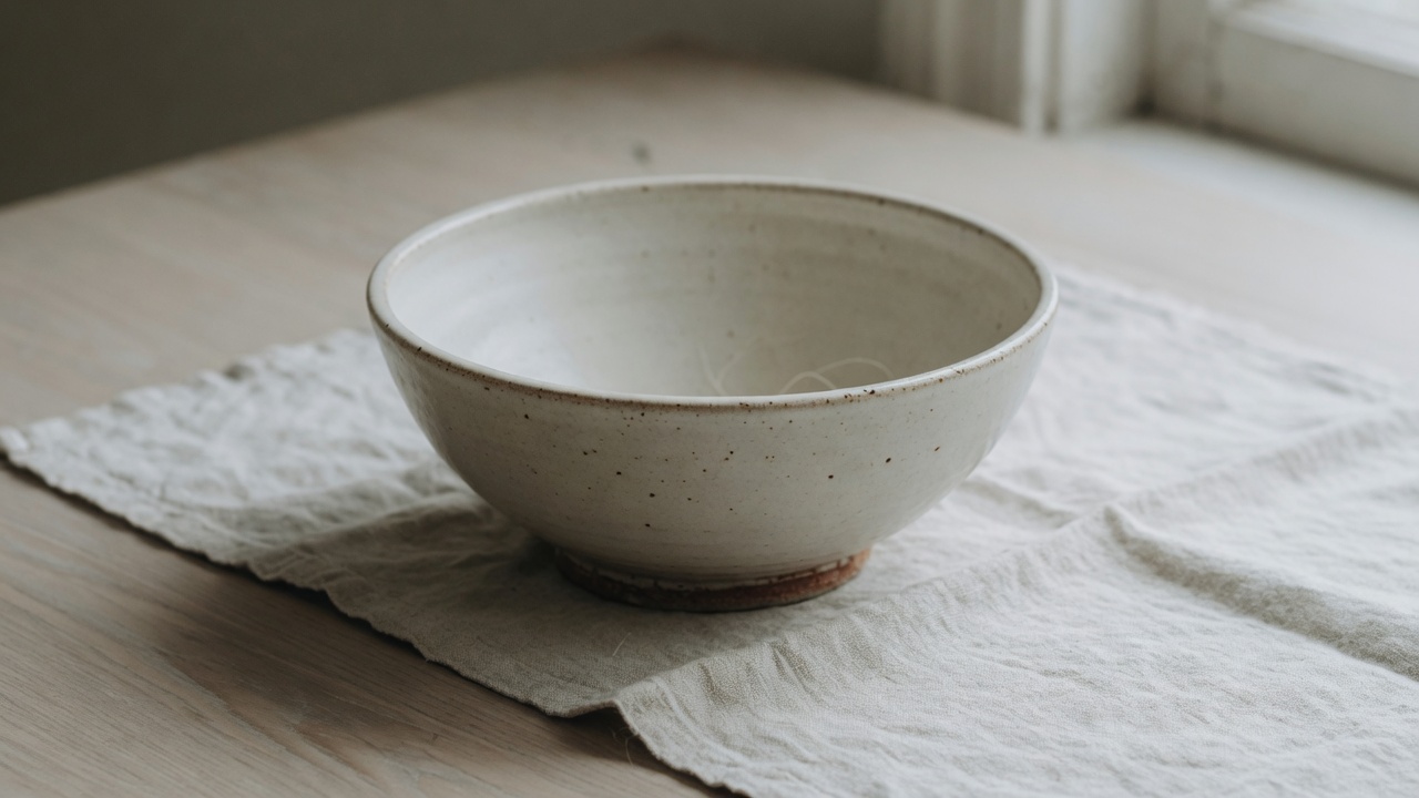 Wide bone-white stoneware serving bowl
