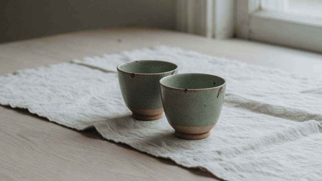 Pair of celadon green tea cups